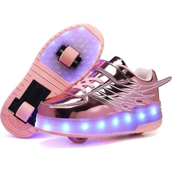 LED Roller Skate Shoes Light Up Sneakers w Detachable Wheels Rechargeable 3Y 3.5 - Picture 1 of 16